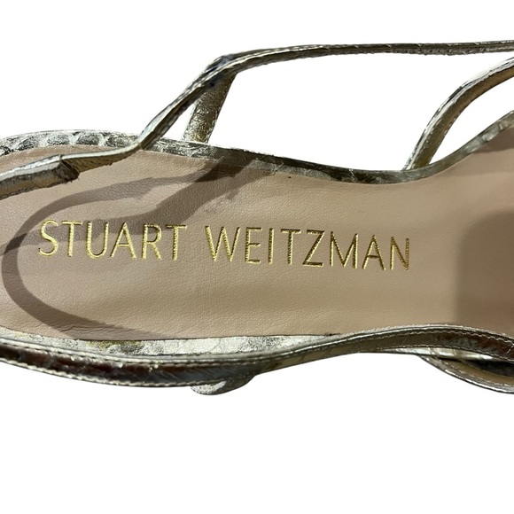 Stuart Weitzman Slingback Size 9 NEW Gold Metallic Kitten Heel Designer FLAW - Picture 9 of 14